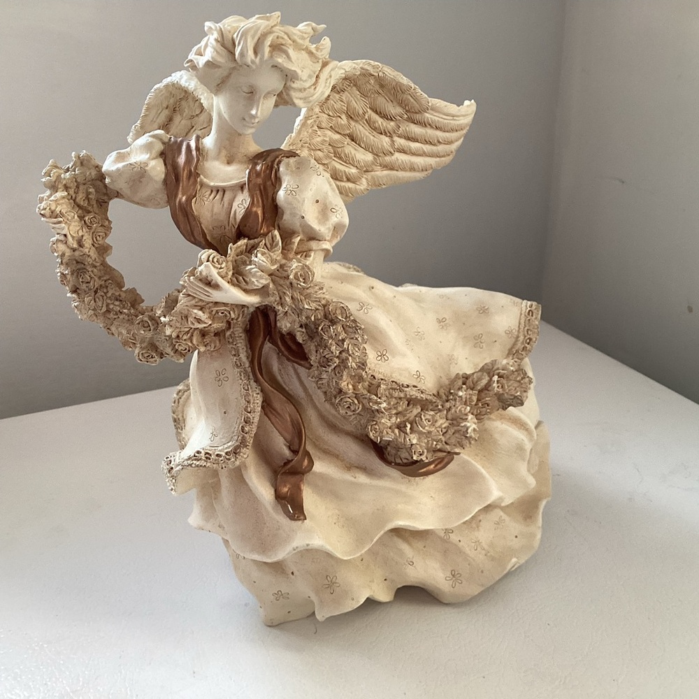 Elegant Cream and Gold Angel Figurine